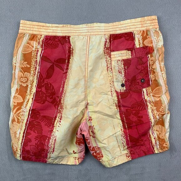 Tommy Bahama Mens Swim Trunks Large Red Orange Pink Floral Shorts Hawaiian Beach - Picture 9 of 10